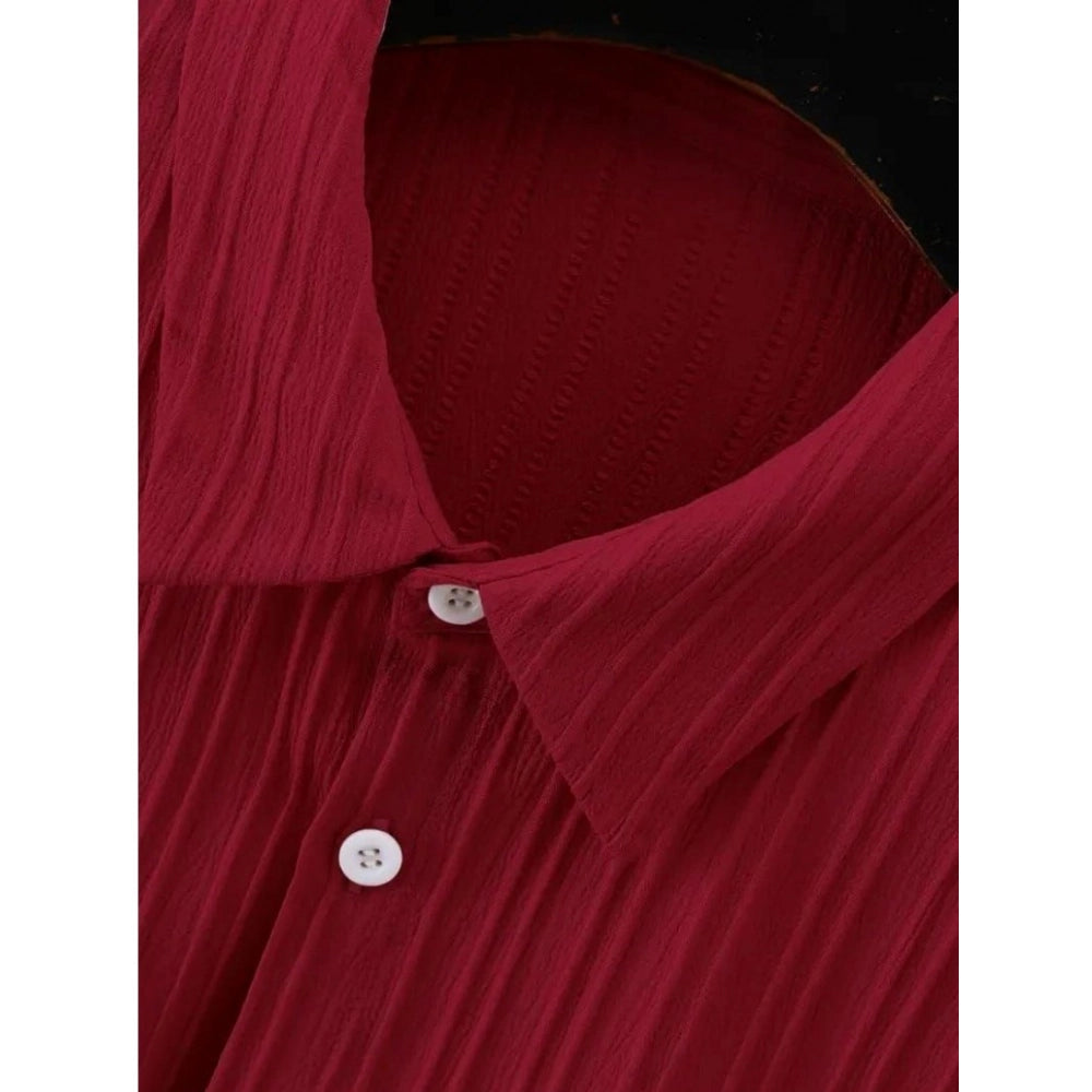 Amfyn Men's Popcon Striped Half Sleeve Shirt and Shorts Set (Maroon)