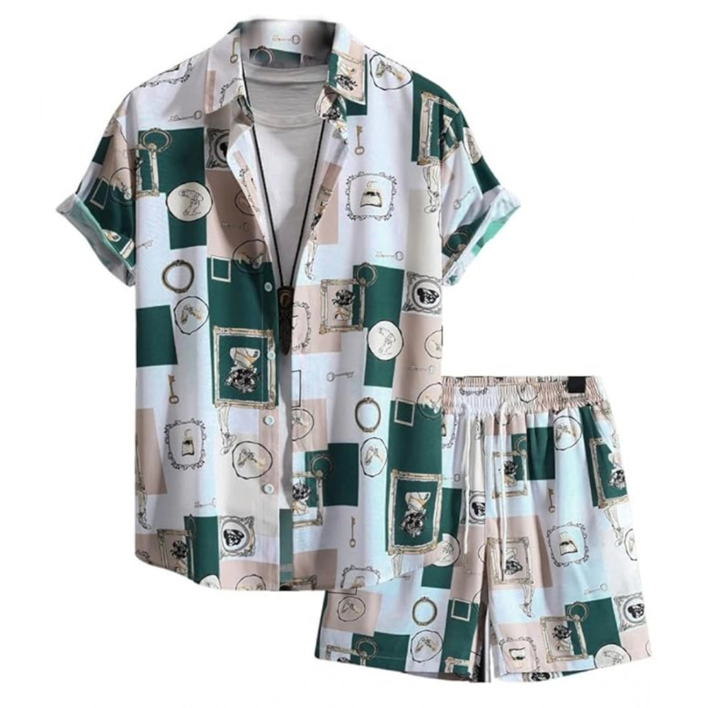 Amfyn Men's Lycra Printed Half Sleeve Shirt and Shorts Set (Green)