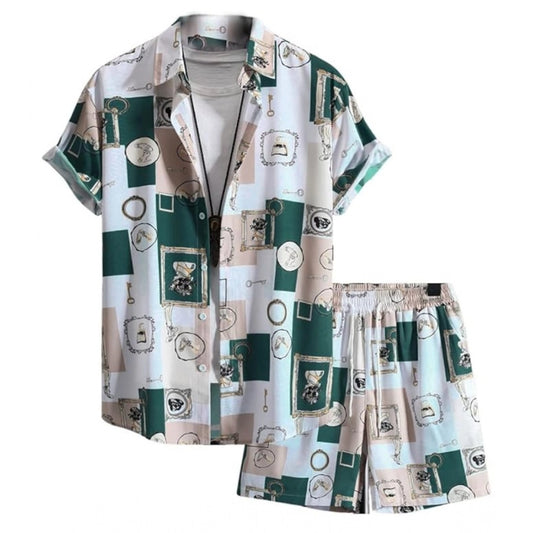 Amfyn Men's Lycra Printed Half Sleeve Shirt and Shorts Set (Green)