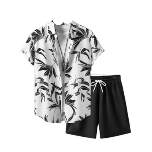 Amfyn Men's Lycra Printed Half Sleeve Shirt and Shorts Set (White Black)
