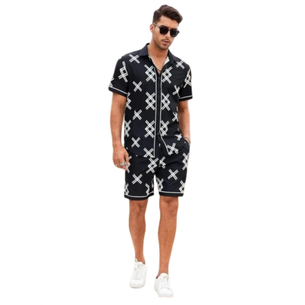 Amfyn Men's Lycra Printed Half Sleeve Shirt and Shorts Set (Black )
