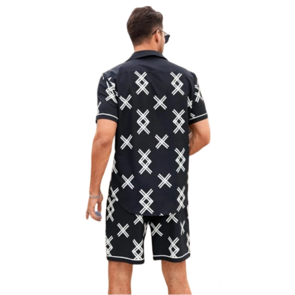 Amfyn Men's Lycra Printed Half Sleeve Shirt and Shorts Set (Black )