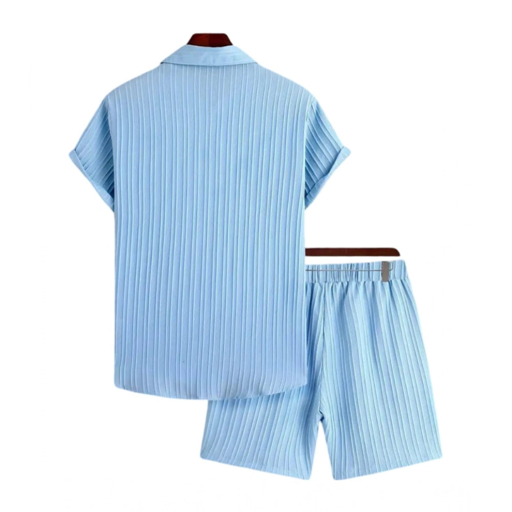 Amfyn Men's Popcon Striped Half Sleeve Shirt and Shorts Set (Blue)