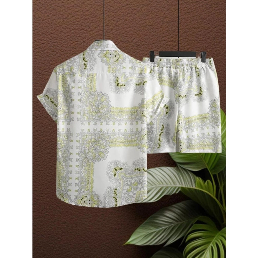 Amfyn Men's Lycra Printed Half Sleeve Shirt and Shorts Set (Green)