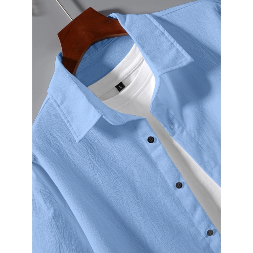 Amfyn Men's Popcon Solid Half Sleeve Shirt and Shorts Set (Sky Blue)