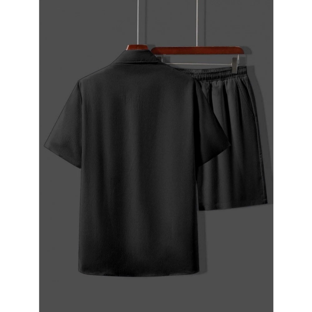 Amfyn Men's Popcon Solid Half Sleeve Shirt and Shorts Set (Black)