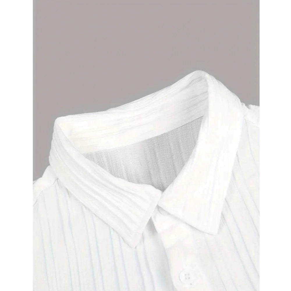 Amfyn Men's Popcon Striped Half Sleeve Shirt and Shorts Set (White)