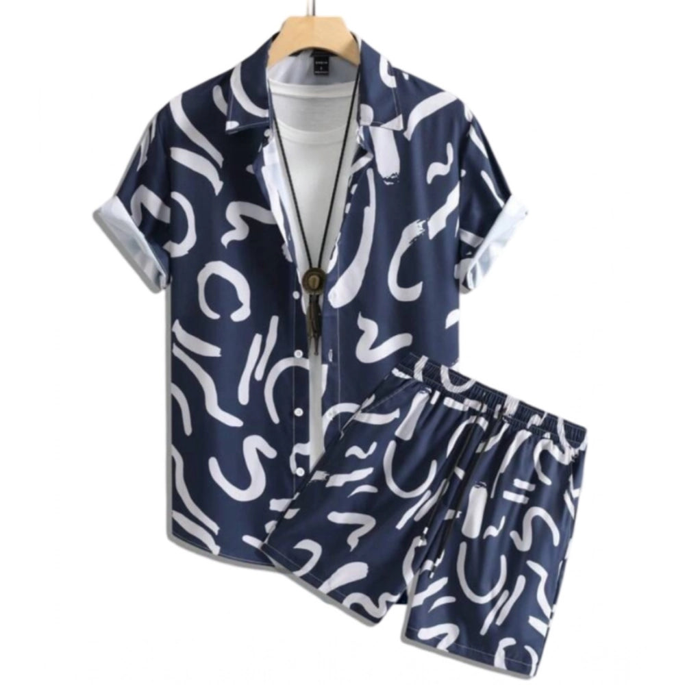 Amfyn Men's Lycra Printed Half Sleeve Shirt and Shorts Set (Blue)