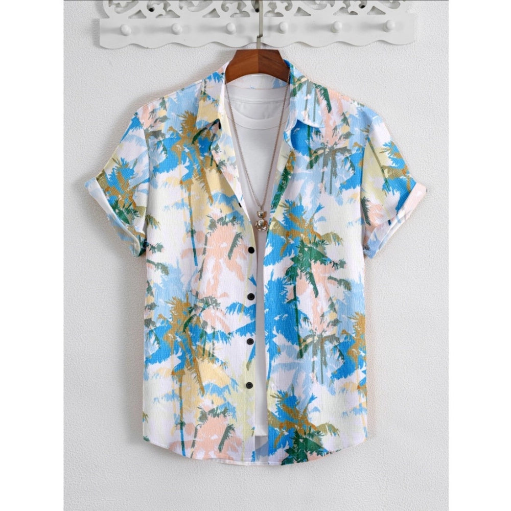 Amfyn Men's Popcon Lycra Printed Half Sleeve Shirt (Blue)