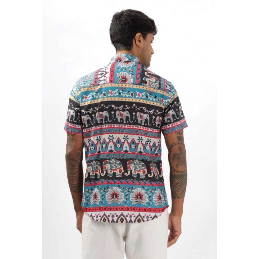 Amfyn Men's Linen Printed Half Sleeve Shirt (Multicolor)