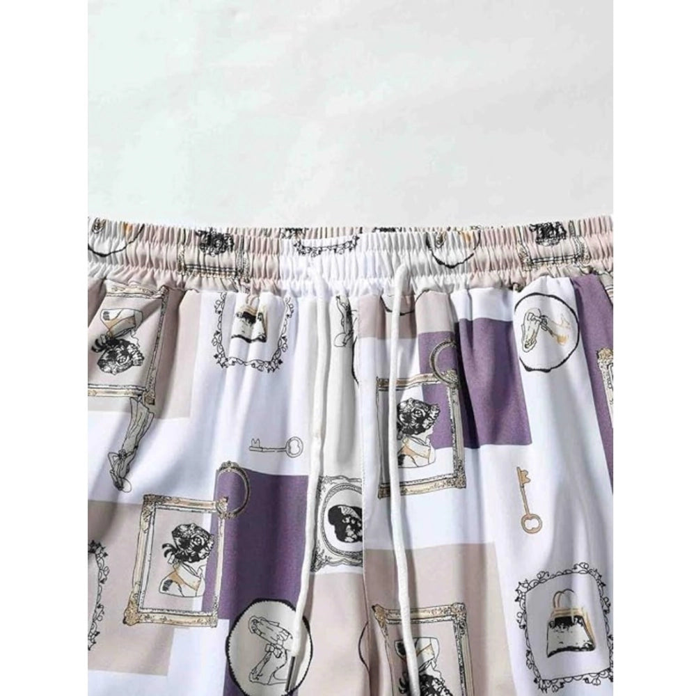 Amfyn Men's Lycra Printed Half Sleeve Shirt and Shorts Set (Purple)