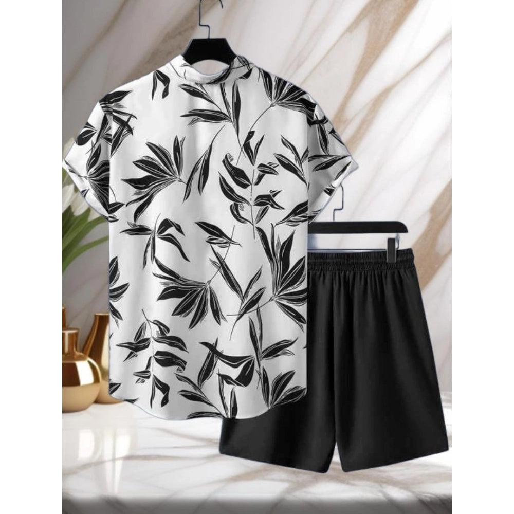 Amfyn Men's Lycra Printed Half Sleeve Shirt and Shorts Set (White Black)