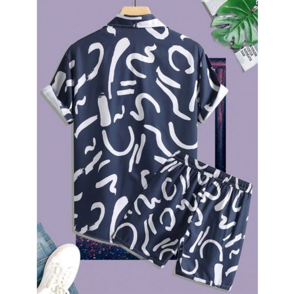 Amfyn Men's Lycra Printed Half Sleeve Shirt and Shorts Set (Blue)
