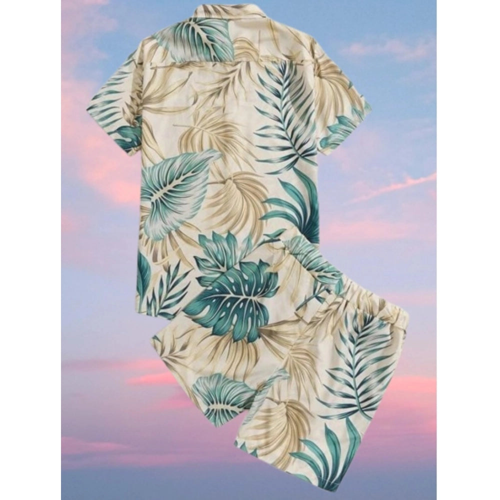 Amfyn Men's Lycra Printed Half Sleeve Shirt and Shorts Set (Aqua Green)