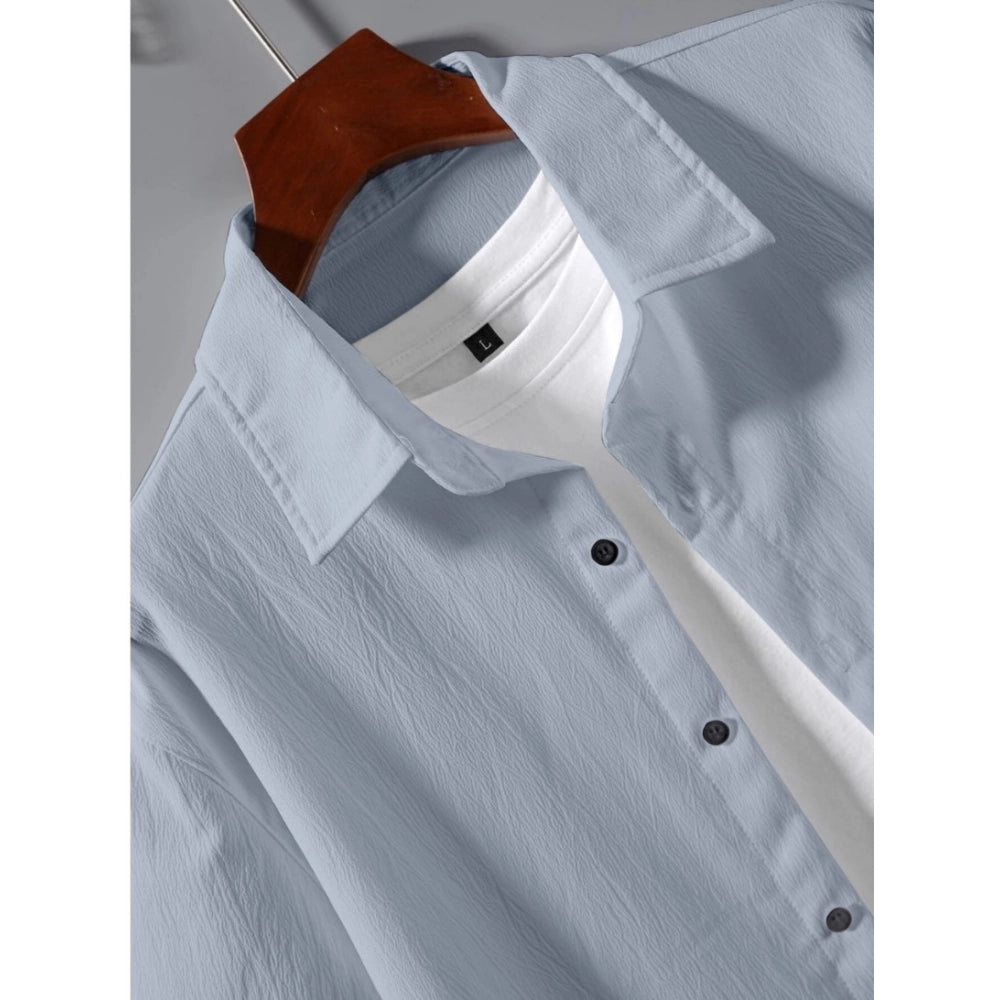 Amfyn Men's Popcon Solid Half Sleeve Shirt and Shorts Set (Light Blue)
