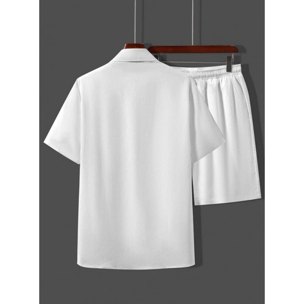 Amfyn Men's Popcon Solid Half Sleeve Shirt and Shorts Set (White)