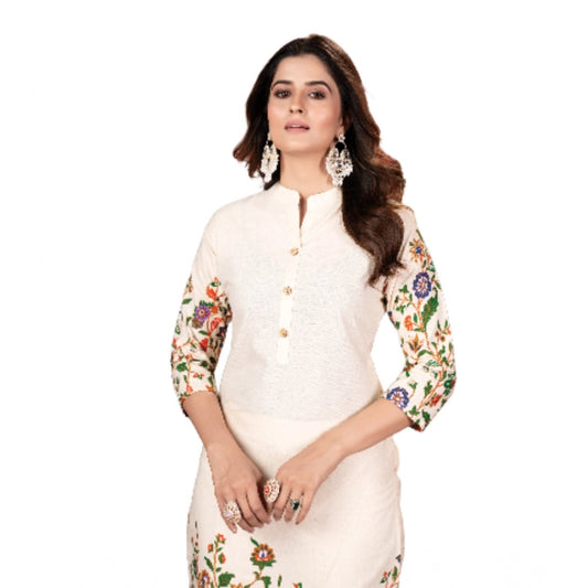 Amfyn Women's Cotton Printed 3/4th Sleeve Kurti With Pant (Cream )