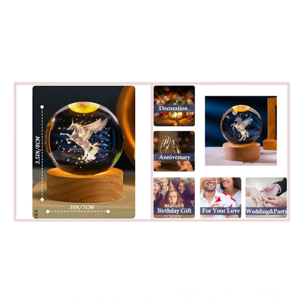 Amfyn Wood 3D Unicorn Crystal Ball Lamp (Transparent)