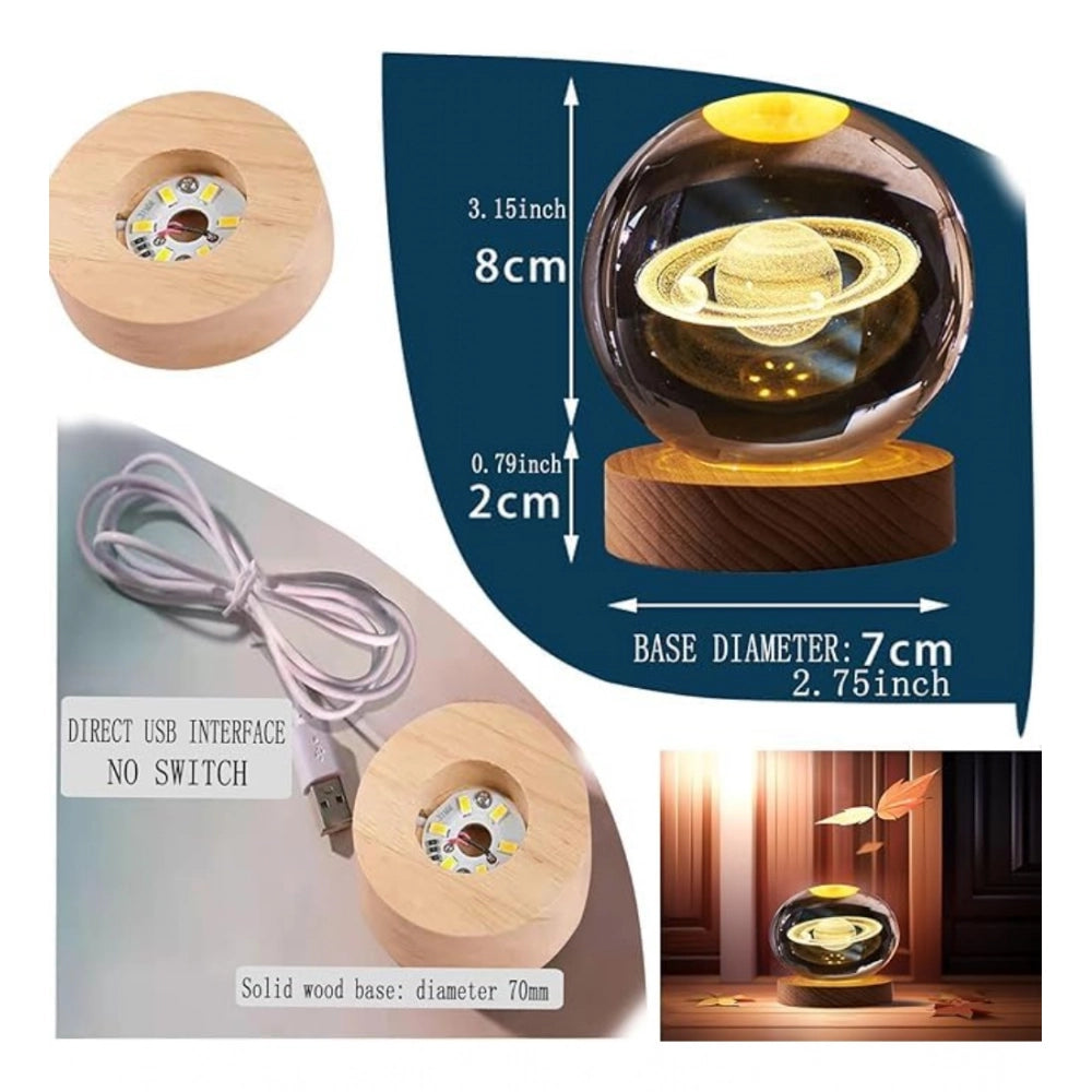 Amfyn Wood 3D Saturn Crystal Ball Lamp Lamp with USB Powered (Transparent)