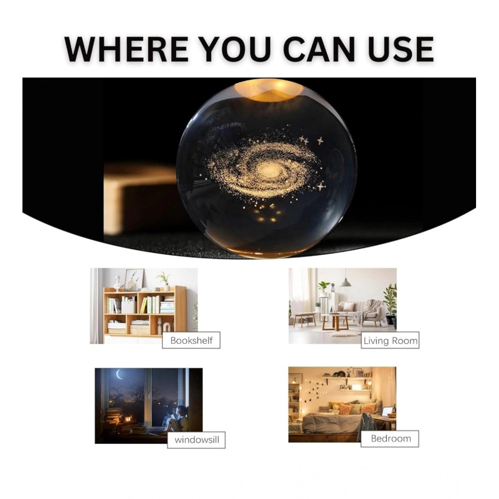 Amfyn Wood 3D Galaxy Crystal Ball Night Lamp LED Wooden for Galaxy Warm White (Transparent)