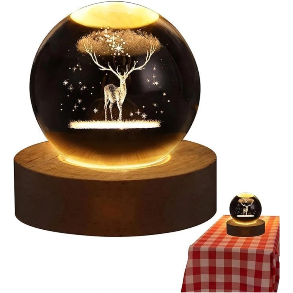 Amfyn Wood 3D Galaxy Crystal Ball Night Lamp Colorful LED Wooden for Deer (Transparent)