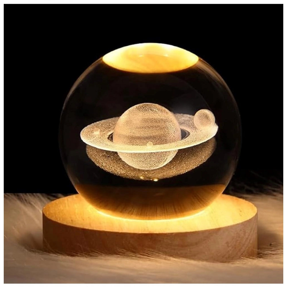 Amfyn Wood 3D Saturn Crystal Ball Lamp Lamp with USB Powered (Transparent)