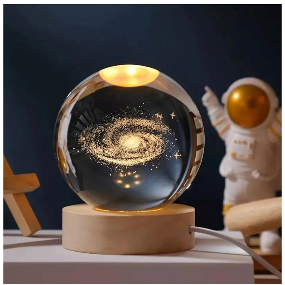 Amfyn Wood 3D Galaxy Crystal Ball Night Lamp LED Wooden for Galaxy Warm White (Transparent)