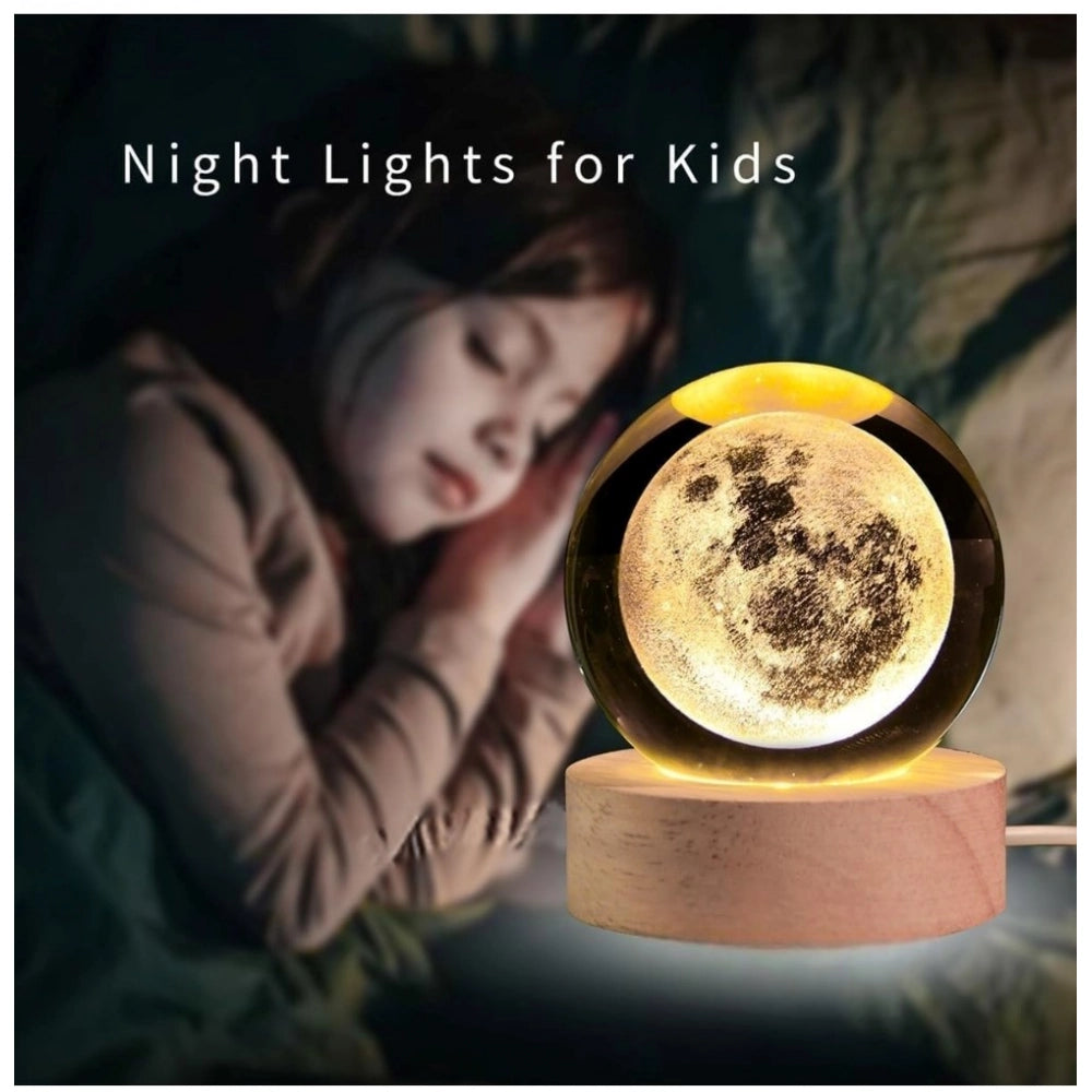 Amfyn Wood 3D Moon Crystal Ball Night Lamp Colorful LED Wooden for Moon (Transparent)