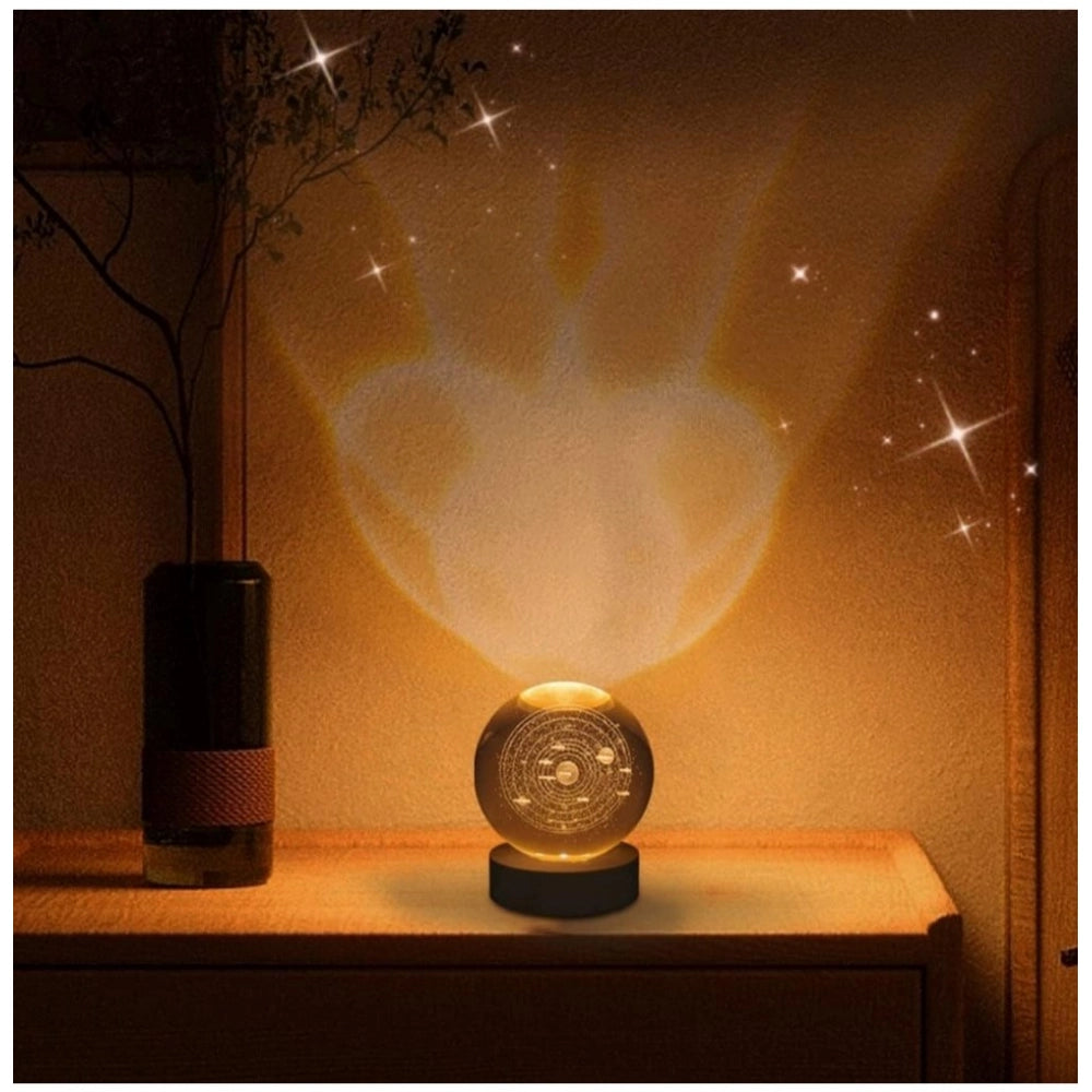 Amfyn Wood 3D Galaxy Crystal Ball Night Lamp Colorful LED Wooden for Solar System (Transparent)