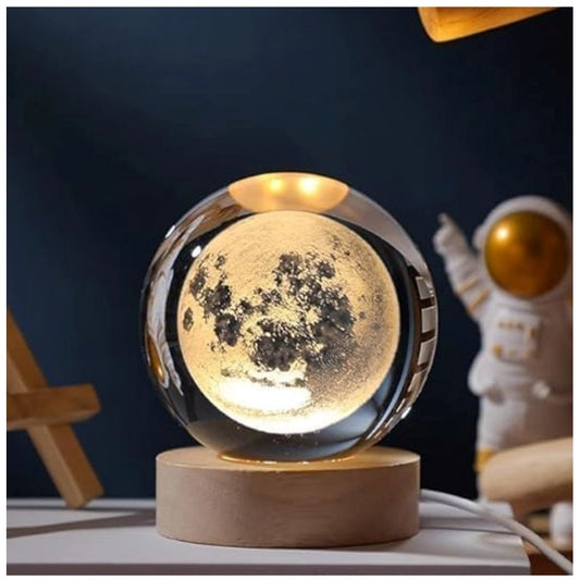 Amfyn Wood 3D Moon Crystal Ball Night Lamp Colorful LED Wooden for Moon (Transparent)