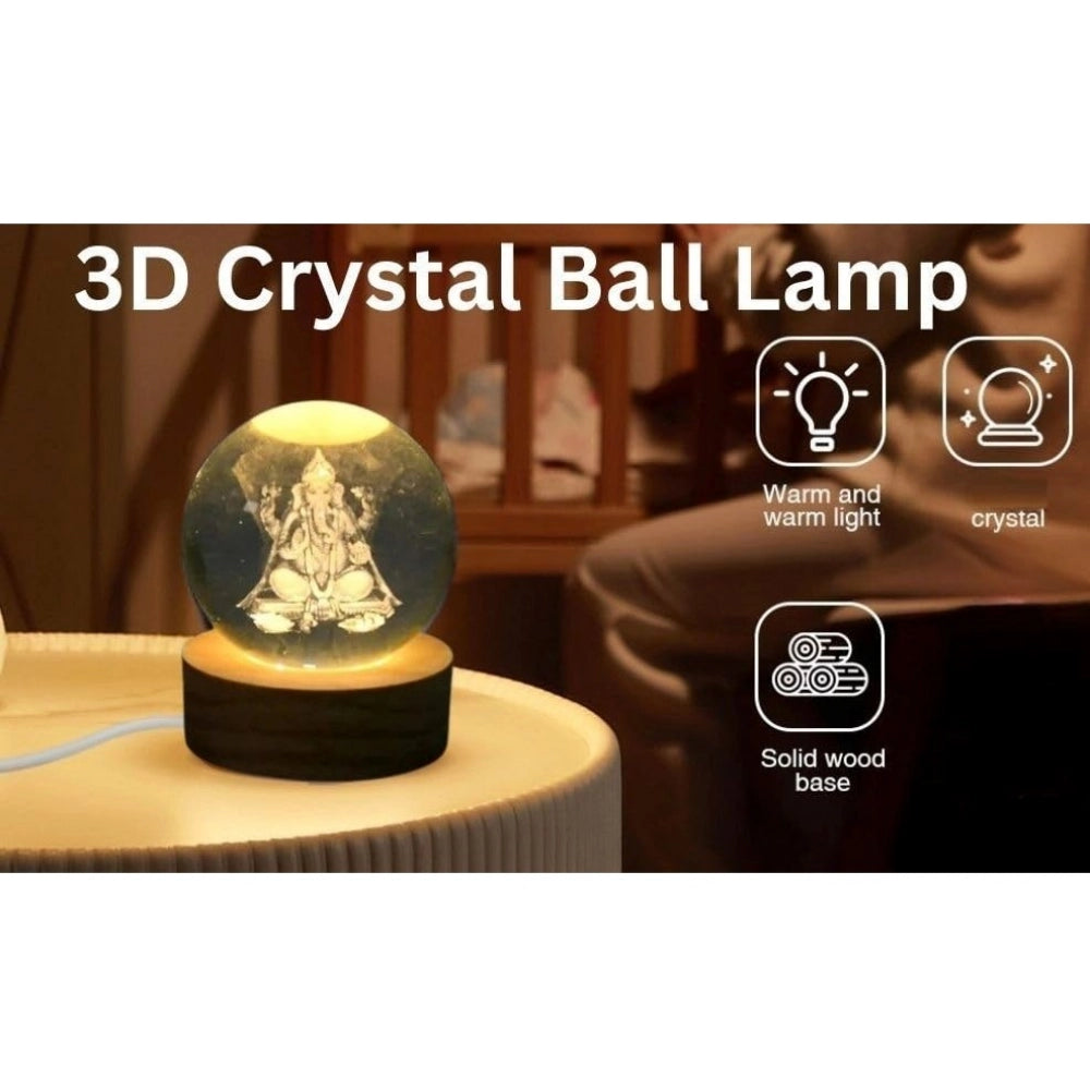 Amfyn Wood Lord Ganesh Ji Crystal Ball Night Light (Transparent)