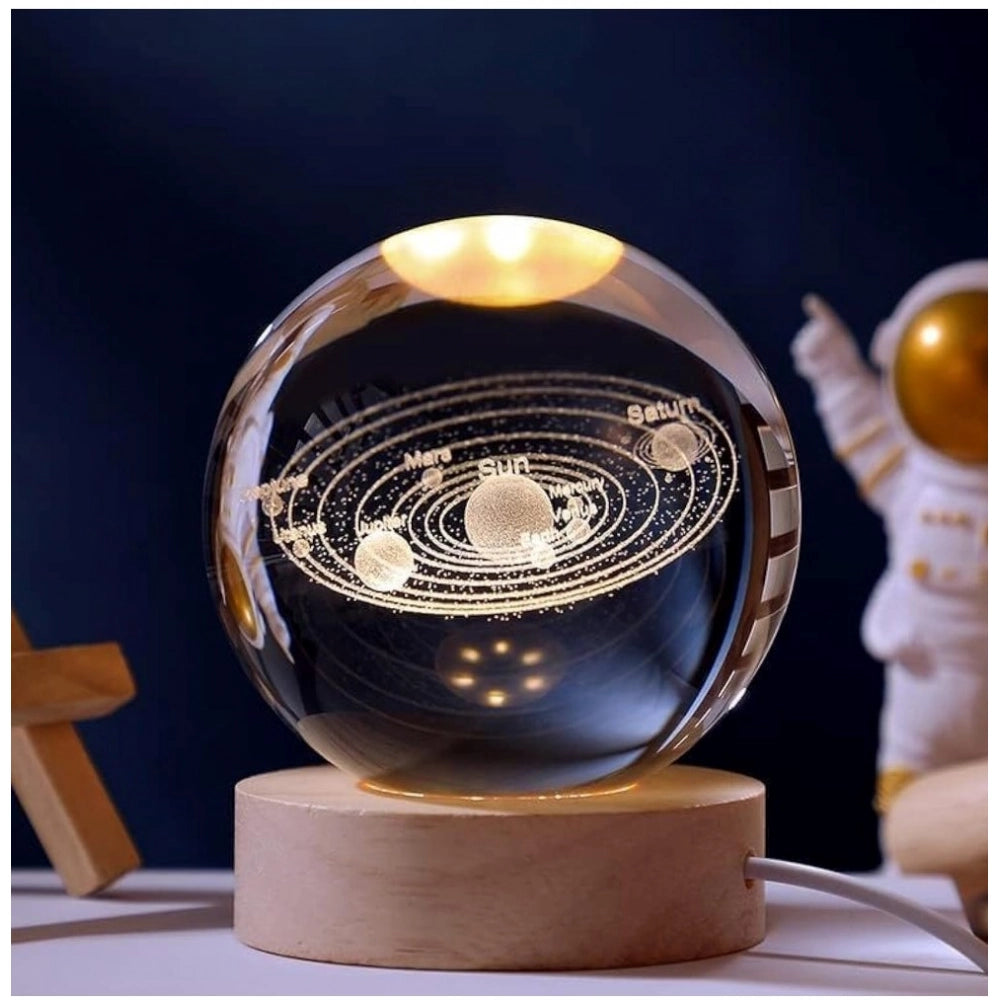 Amfyn Wood 3D Galaxy Crystal Ball Night Lamp Colorful LED Wooden for Solar System (Transparent)