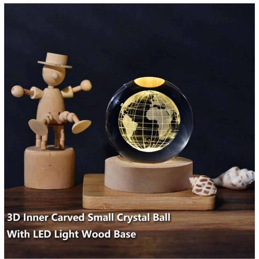 Amfyn Wood 3D Galaxy Crystal Ball Night Lamp Colorful LED Wooden for Earth (Transparent)