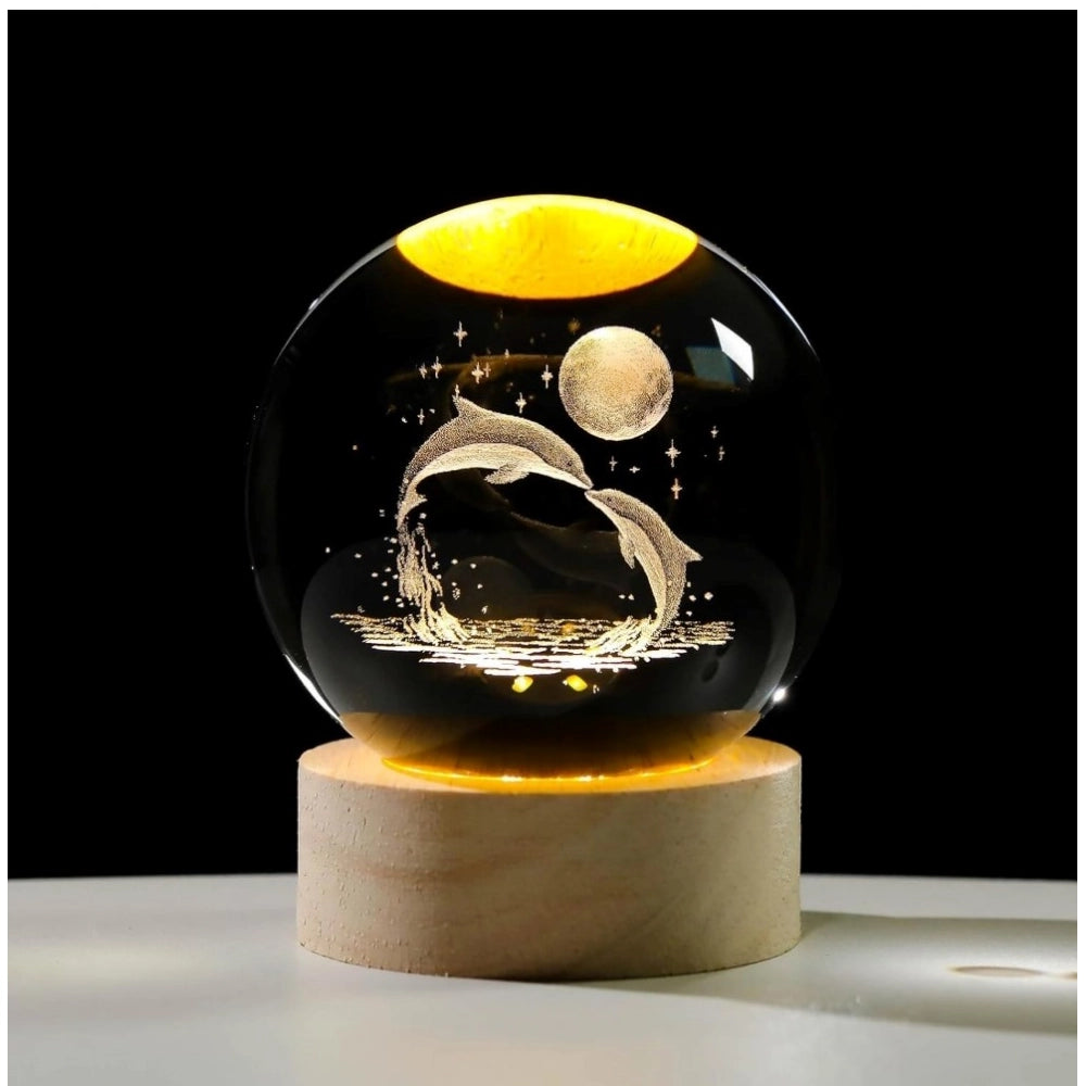 Amfyn Wood 3D Galaxy Crystal Ball Night Lamp Colorful LED Wooden Dolphin with Moon (Transparent)
