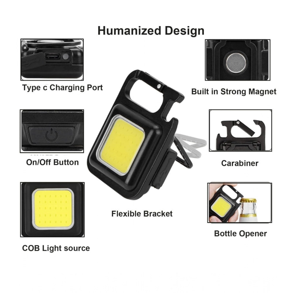 Amfyn Metal COB Keychain Light,Rechargeable Led Small Flashlight 500 Lumens Brigh Pack of 1 (Black)