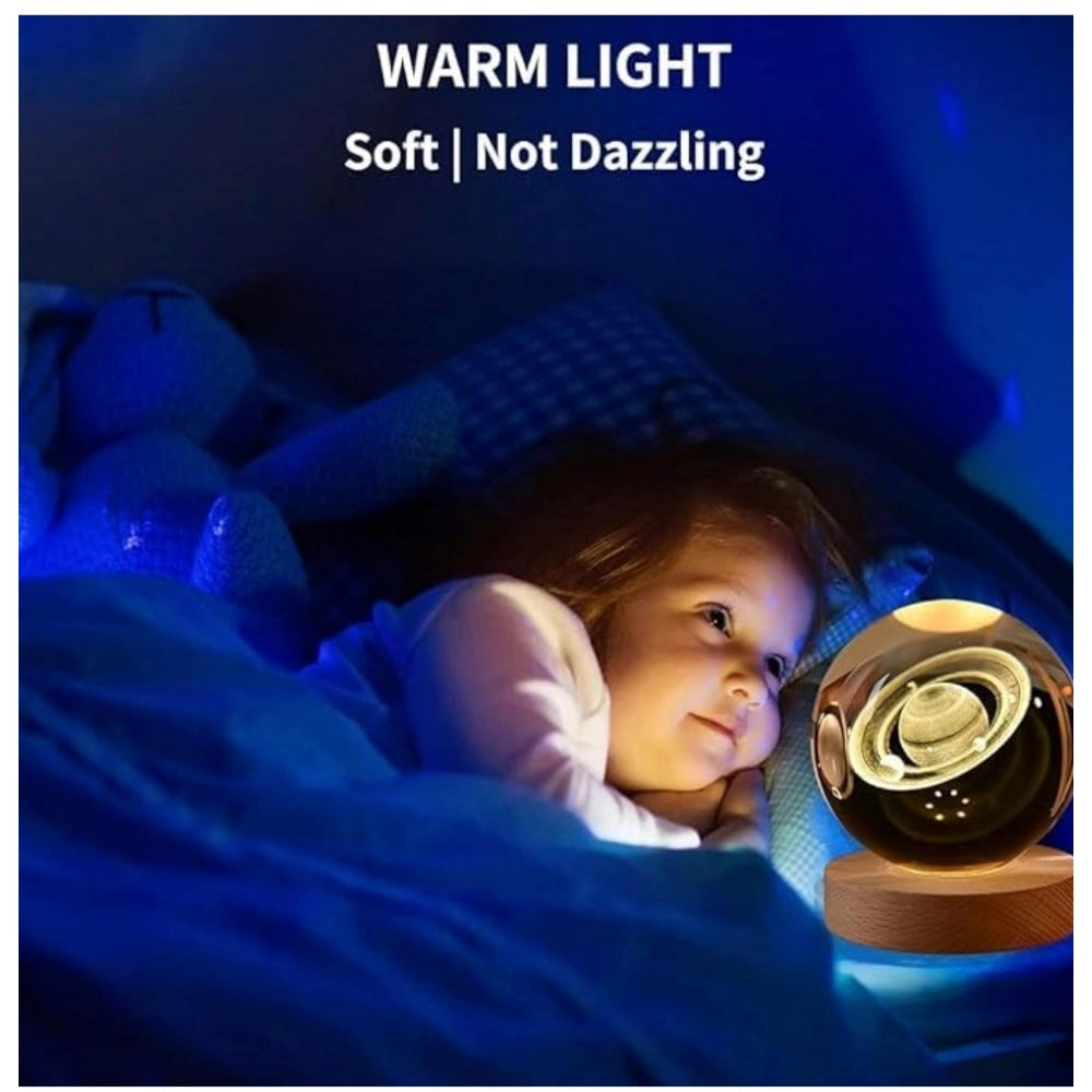 Amfyn Wood 3D Saturn Crystal Ball Lamp Lamp with USB Powered (Transparent)