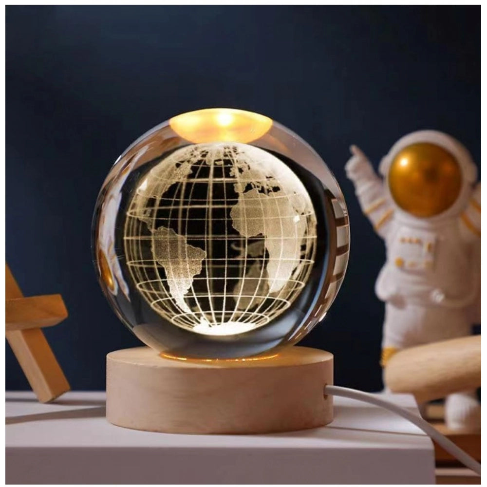 Amfyn Wood 3D Galaxy Crystal Ball Night Lamp Colorful LED Wooden for Earth (Transparent)