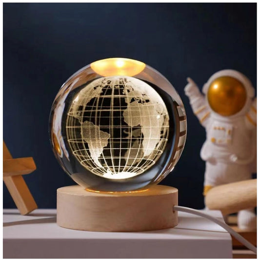 Amfyn Wood 3D Galaxy Crystal Ball Night Lamp Colorful LED Wooden for Earth (Transparent)