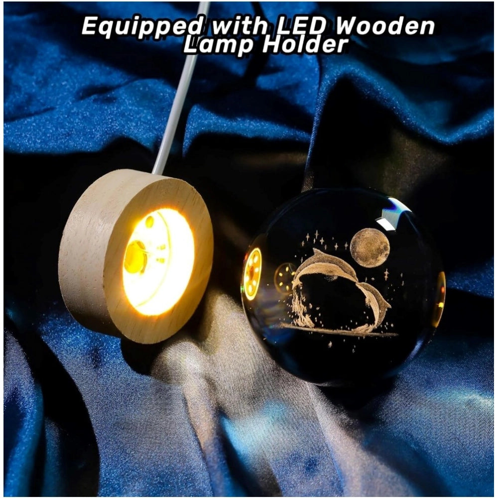 Amfyn Wood 3D Galaxy Crystal Ball Night Lamp Colorful LED Wooden Dolphin with Moon (Transparent)