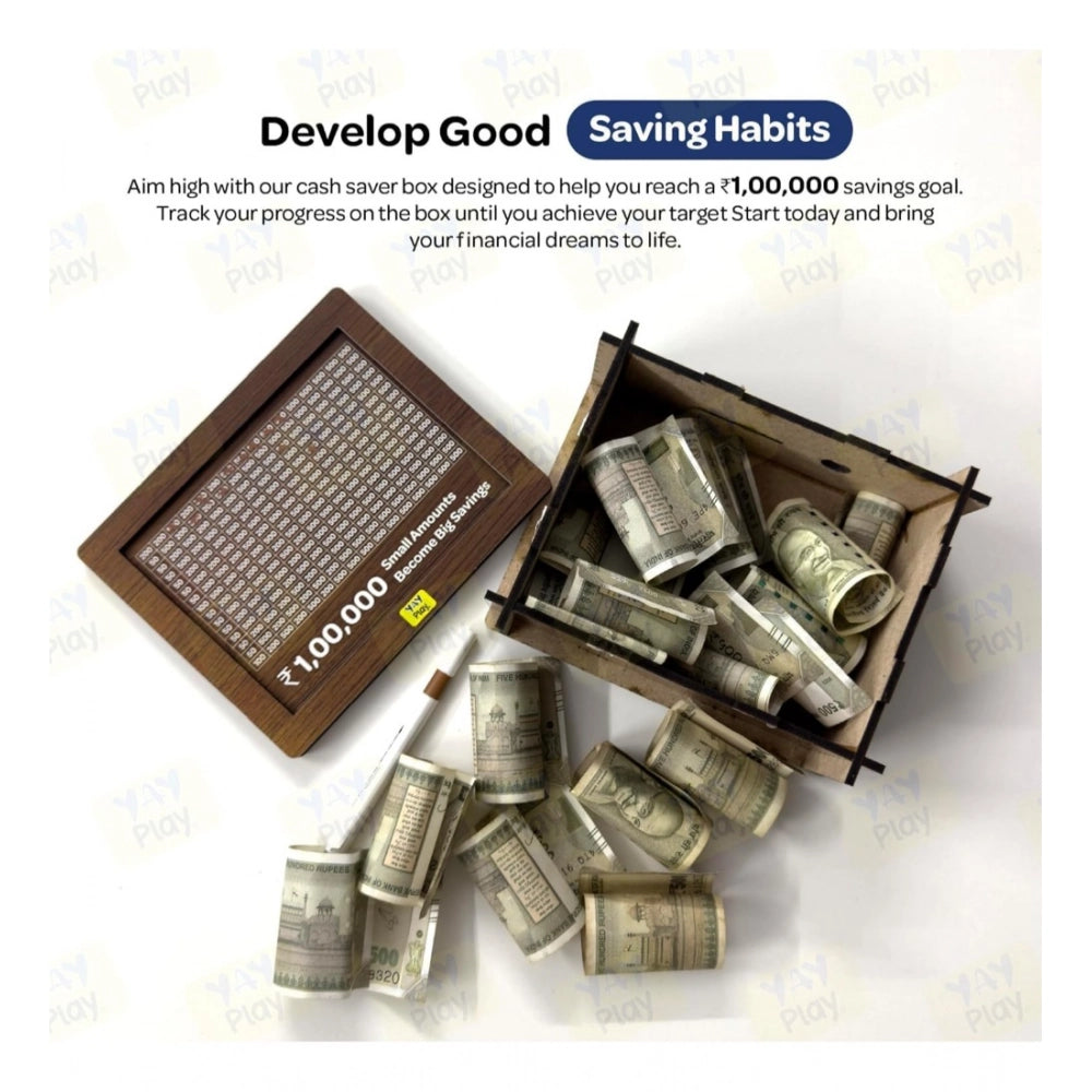 Amfyn Wood Piggy Bank Wooden Coin Box with Carved Design for Kids (Brown)