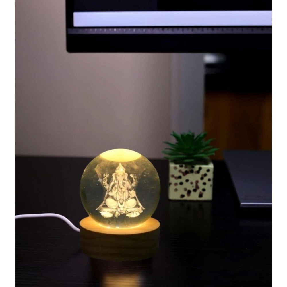 Amfyn Wood Lord Ganesh Ji Crystal Ball Night Light (Transparent)
