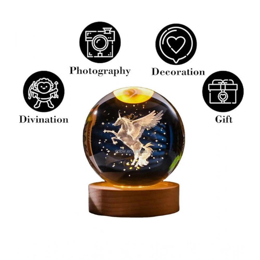 Amfyn Wood 3D Unicorn Crystal Ball Lamp (Transparent)
