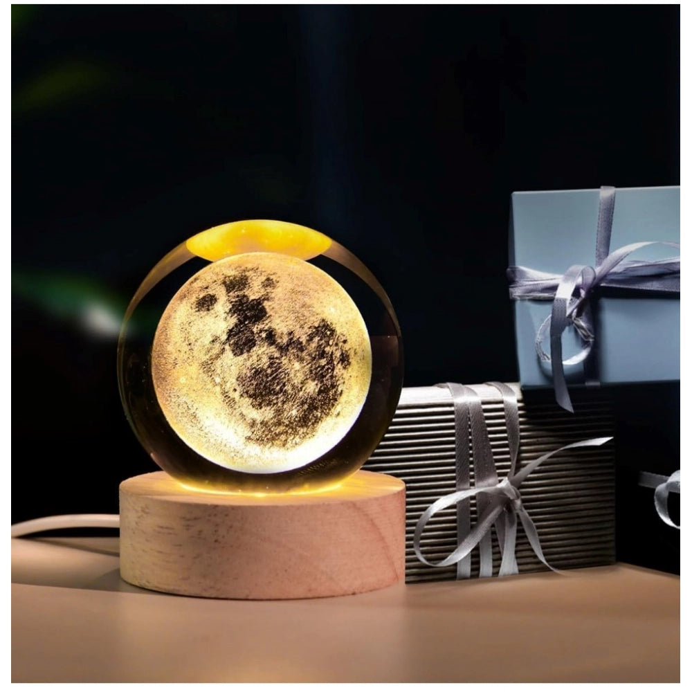 Amfyn Wood 3D Moon Crystal Ball Night Lamp Colorful LED Wooden for Moon (Transparent)
