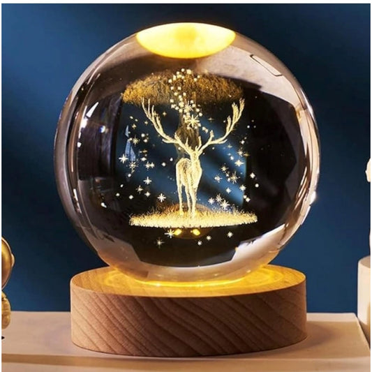 Amfyn Wood 3D Galaxy Crystal Ball Night Lamp Colorful LED Wooden for Deer (Transparent)