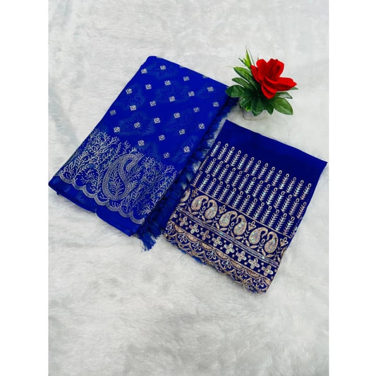 Amfyn Women's Georgette Printed Saree With Unstitched Blouse (Blue, 5-5 Mtrs)