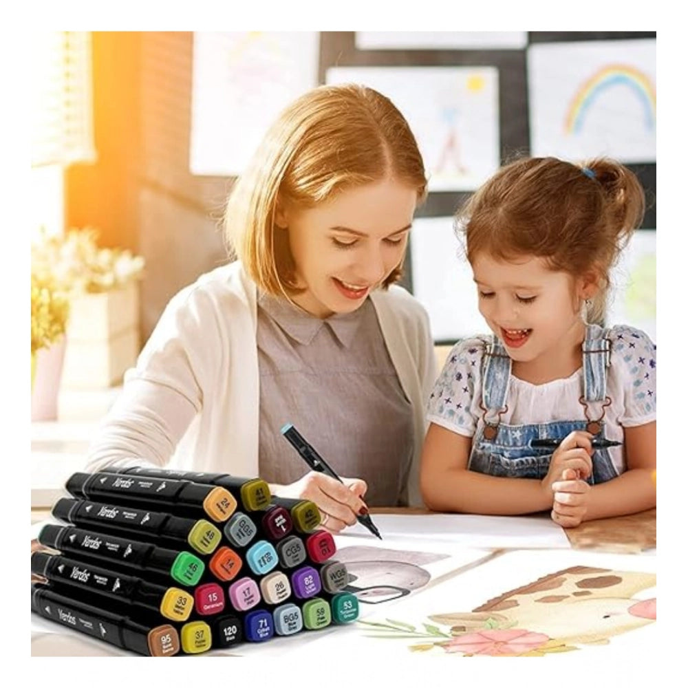 Amfyn Plastic 24Pcs Colors Art Markers Sketch Pen Dual Tip Artist Art Marker (Multicolor )