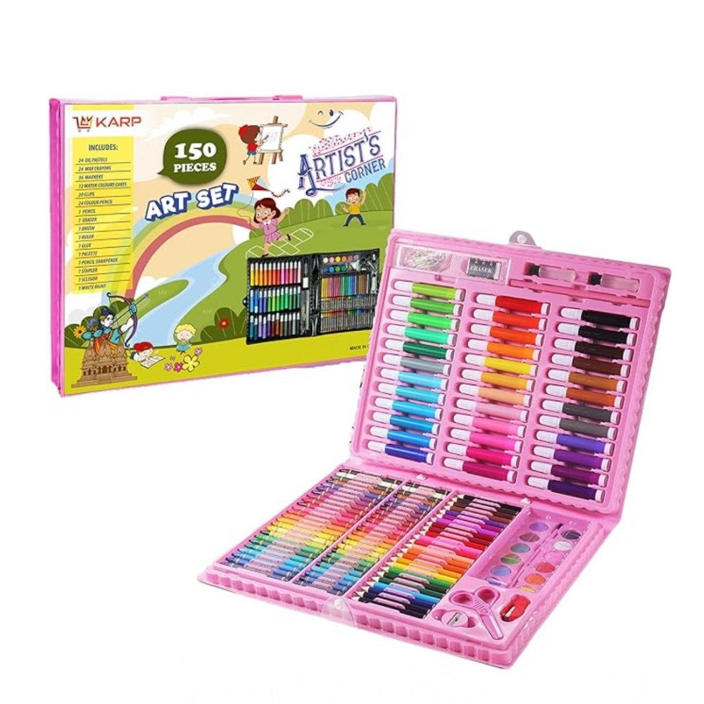 Amfyn Plastic Deluxe Art Drawing Set For Kids Drawing And Painting 150Pcs Set (Multicolor)