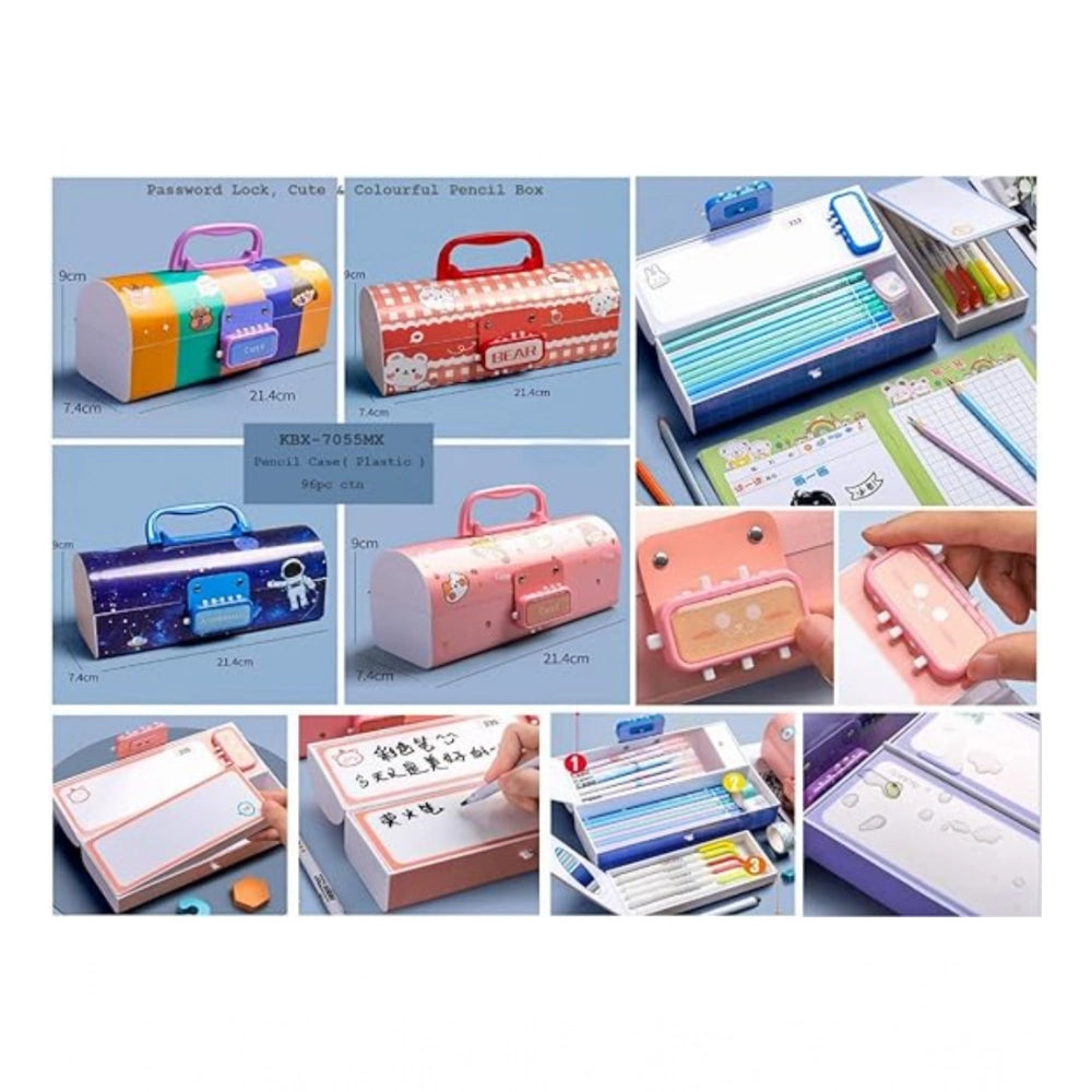 Amfyn Plastic Pen, Pencil Box Suitcase Style Password Lock (Multicolor )