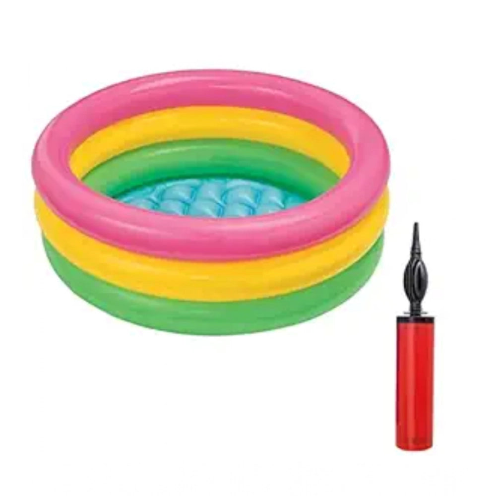 Amfyn Plastic Bath Tub With Pump 2 Ft Round For Kids (Multicolor )