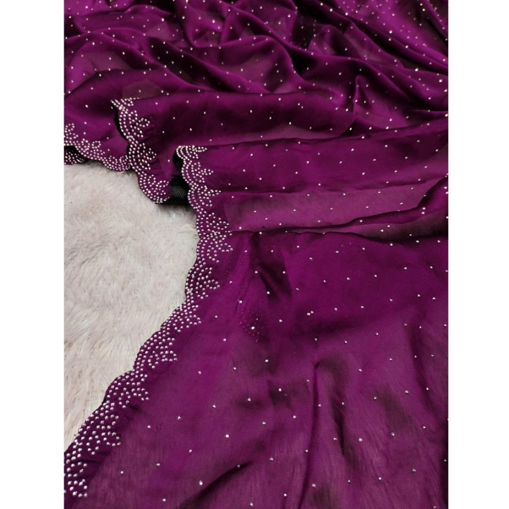 Amfyn Women's Georgette Satin Silk Saree With Unstitched Blouse 5.5Mtr (Wine)